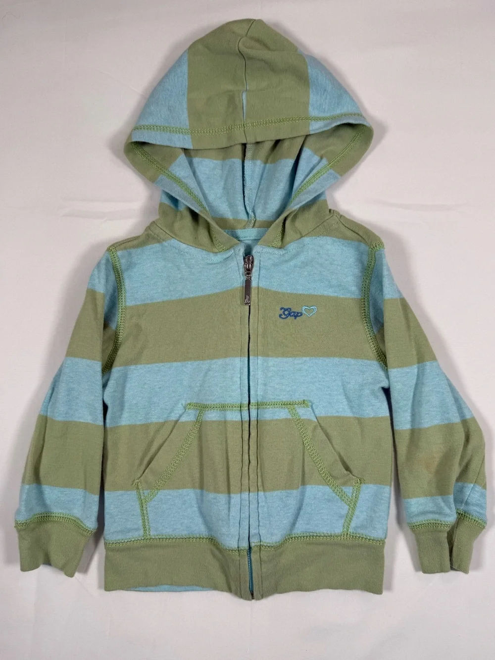 VINTAGE GAP Girls Striped Zip Hoodie 2T Y2K 2007 Retro Preppy Nautical Rugby